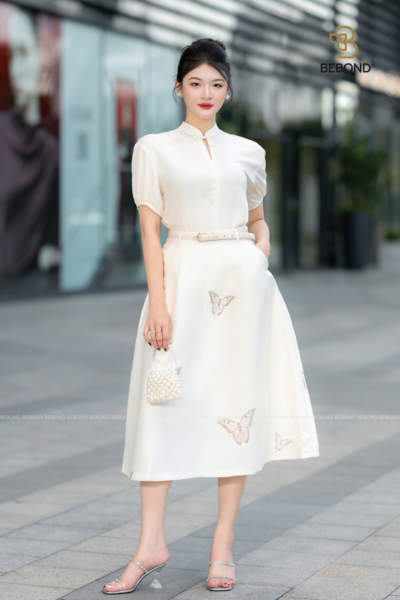 Set hoạ tiết con bướm ANEURIN màu KEM