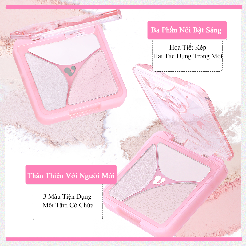 [VEECCI] Bảng phấn highlight 3 ô Veecci vỏ trái tim hồng gợn sóng 7.5g