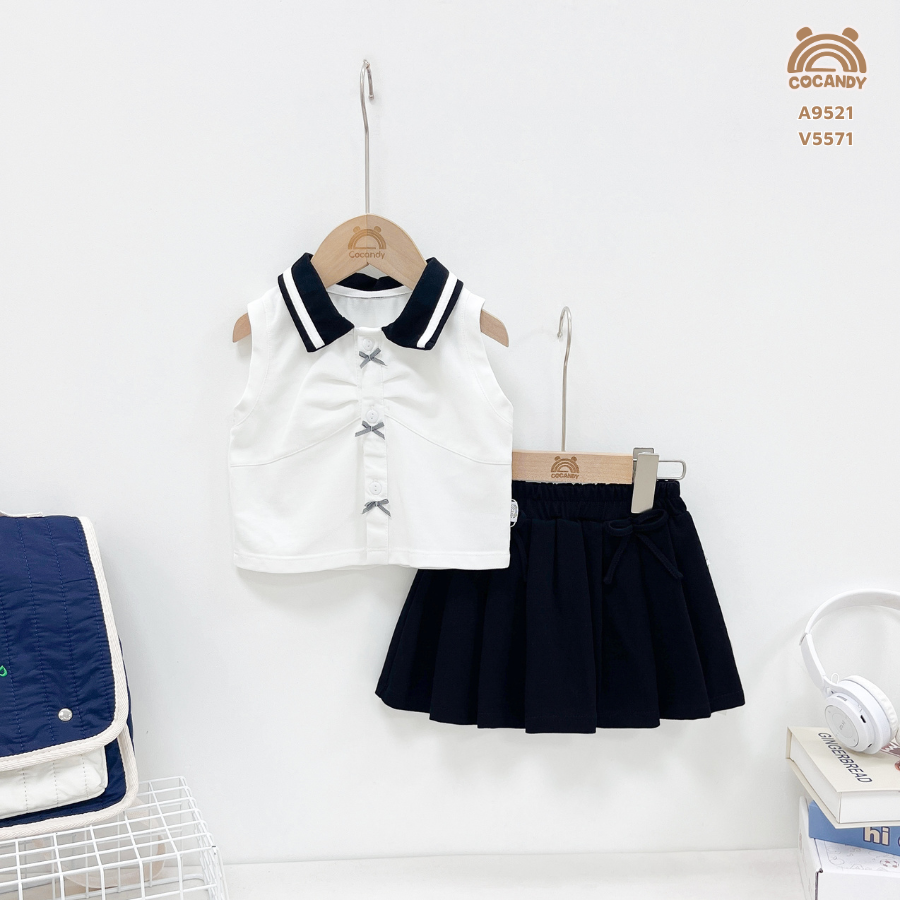 Áo cộc TRẮNG polo sát nách 3 nơ