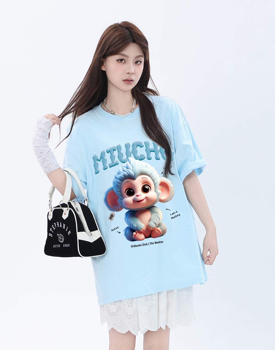 Áo thun form rộng 12 con giáp tuổi Thân (tuổi khỉ) ATD1243 Miucho tay ngắn cổ tròn in mix_thumbnail_12