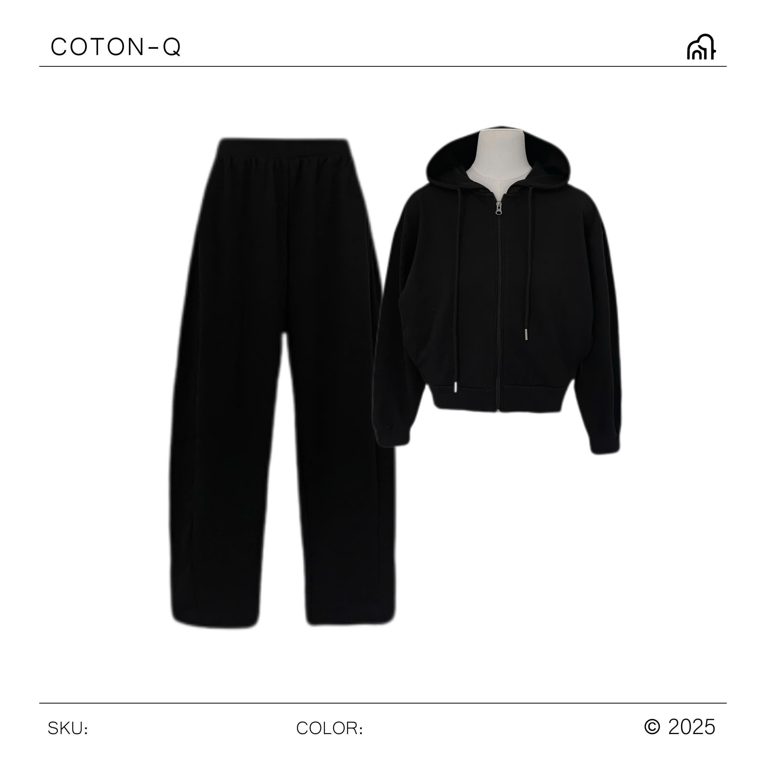 HJ117 Set áo khoác có nón + quần thun dài ( ĐEN )