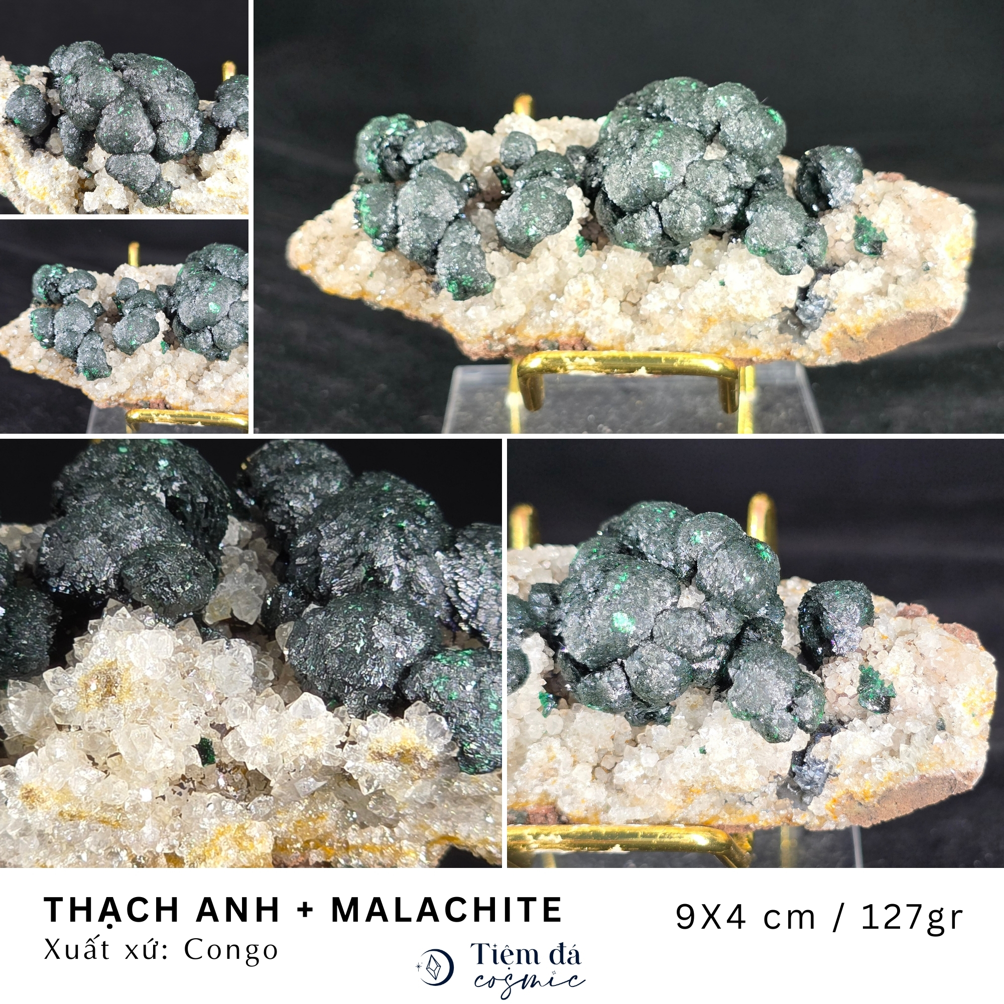 Malachite Trên Thạch Anh Dáng Thuyền Bát Nhã - Premium Collection