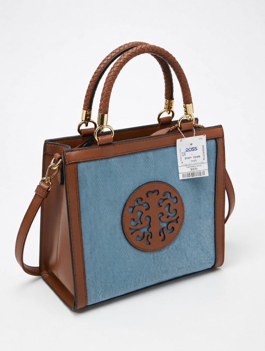 Túi Xách Nữ Denim Phối Da Nâu Cao Cấp – Tay Cầm Đan Sang Trọng