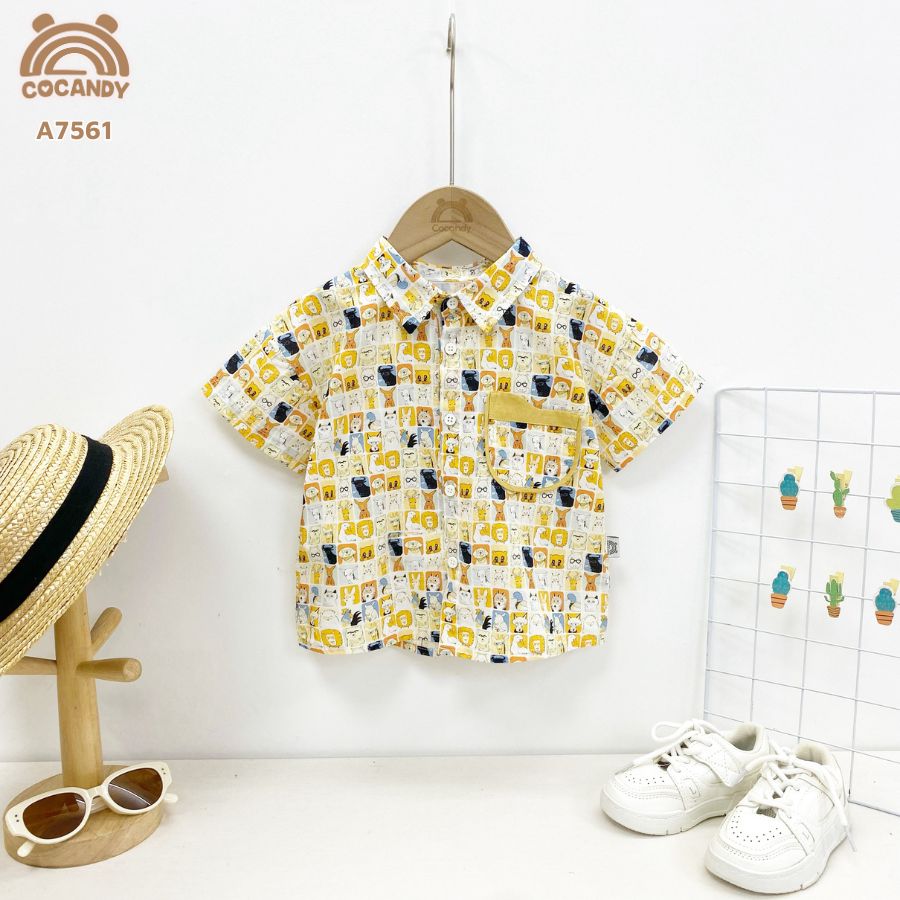 Áo cộc sơ mi hình thú túi ngực viền VÀNG_thumbnail_1