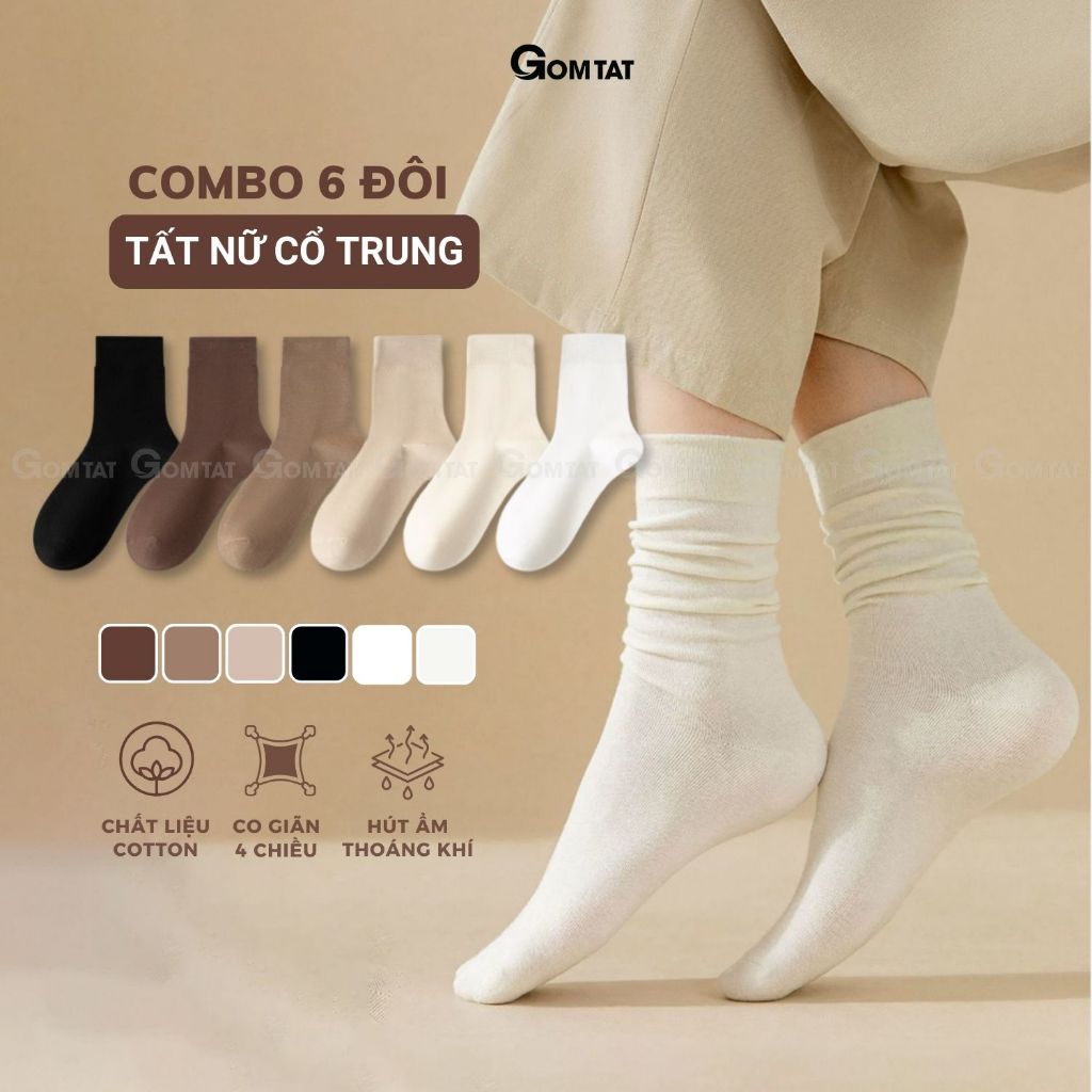 Combo 6 đôi tất nữ cổ trung dệt kim OAS-1703