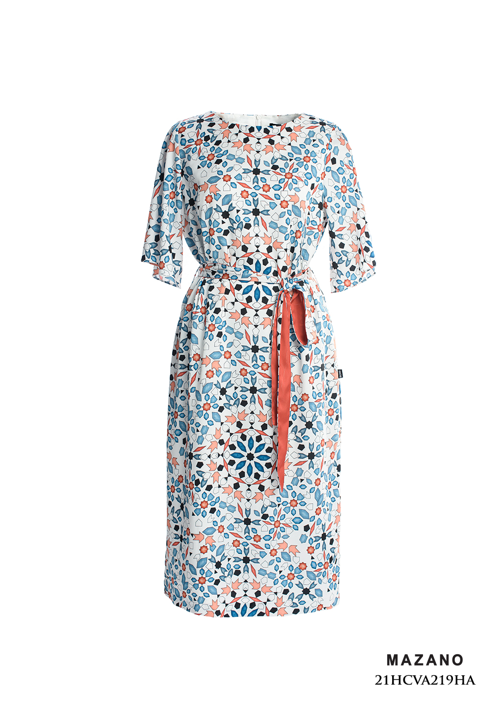 Đầm suông thắt đai họa tiết đá quý