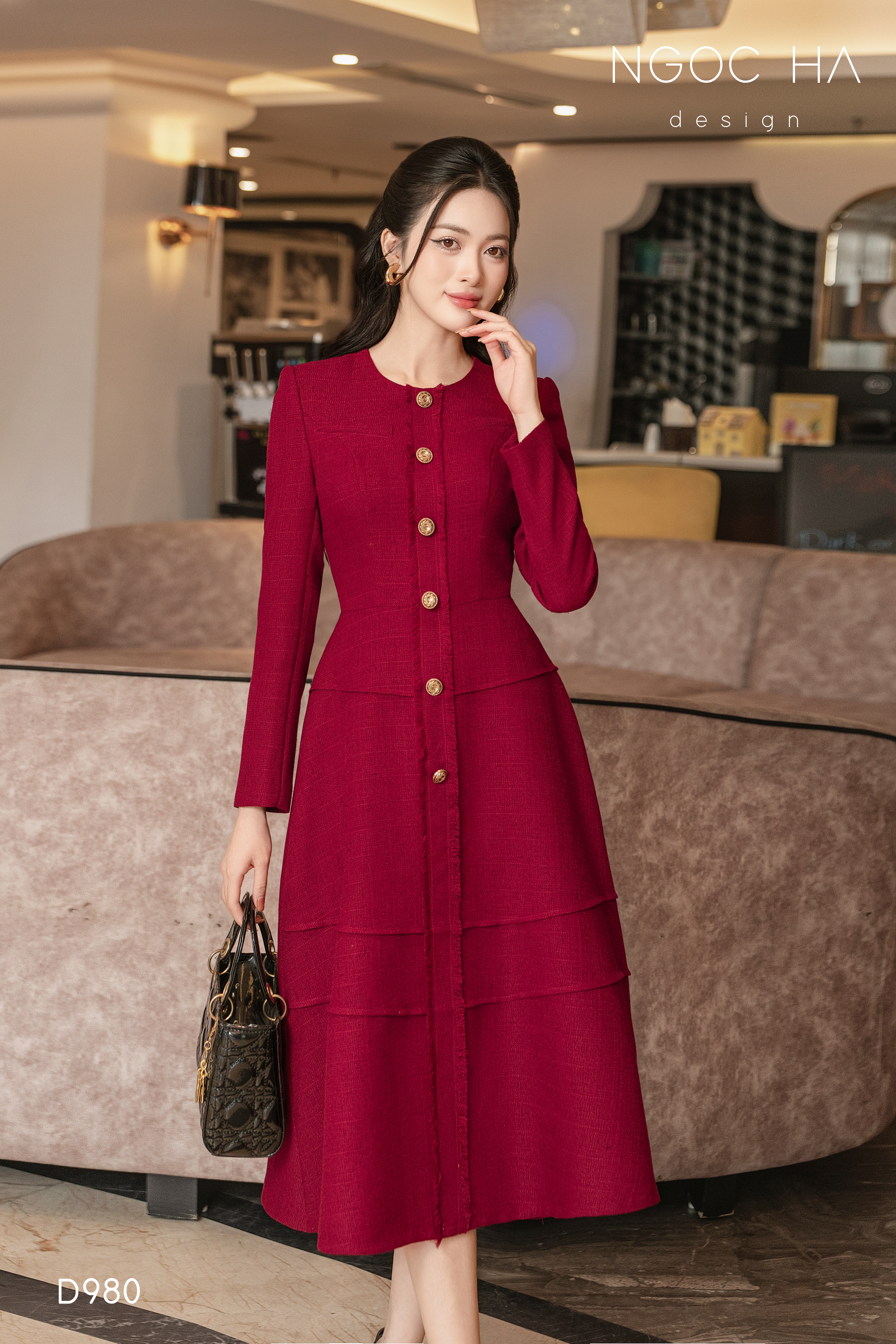 Wendy Dress_ Đầm Text Đỏ Nẹp Tua Rua D980_thumbnail_3