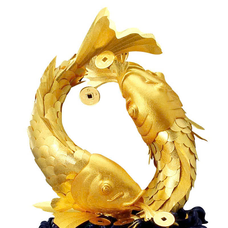 Tượng đôi cá chép mạ vàng 24k KT36X28X27CM _thumbnail_0