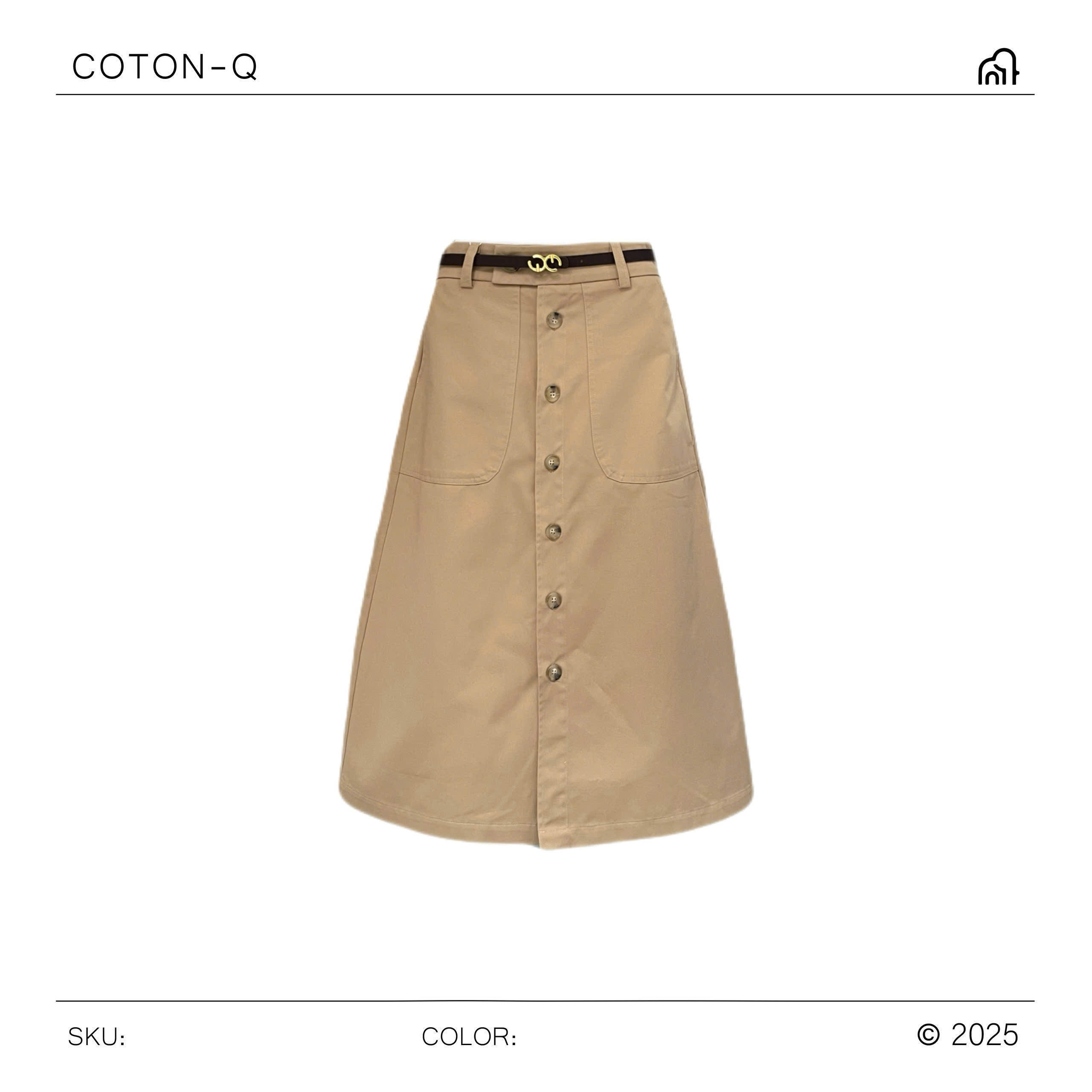 TS8 Chân váy dài Coton Q kaki kèm belt