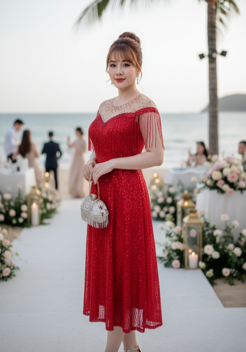 Đầm dạ hội dự tiệc kim sa lửng phối tua rua cao cấp_thumbnail_6