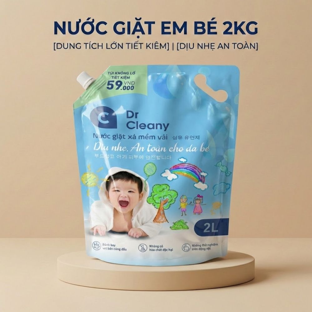 1 Thùng 4 Túi Nước Giặt Cho Bé Dr. Cleany 2kg Công Nghệ Hàn Quốc