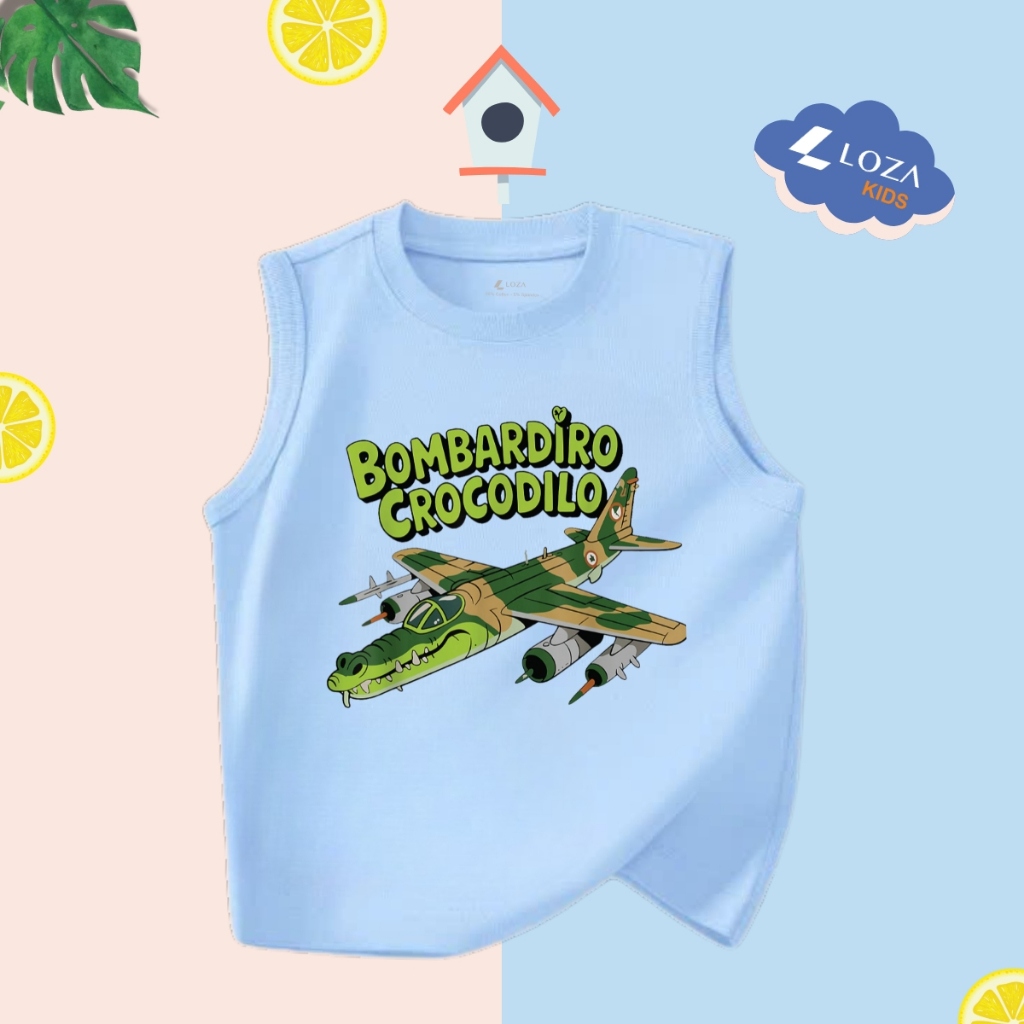 Áo thun in Brainrot Capucino, Bombardiro Crocodilo mẫu mới 2025 cho bé trai - Áo phông sát nách cho bé Loza Kids ST003_thumbnail_11