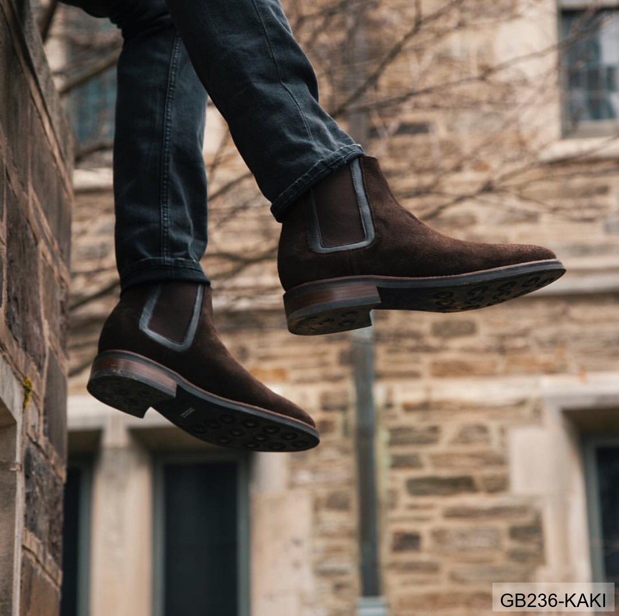 GB236 - Giày Chelsea Nam Da Heo Phong Cách Anh Quốc, Đế Cao Su Thoáng Khí, Màu Đen Kaki_thumbnail_35