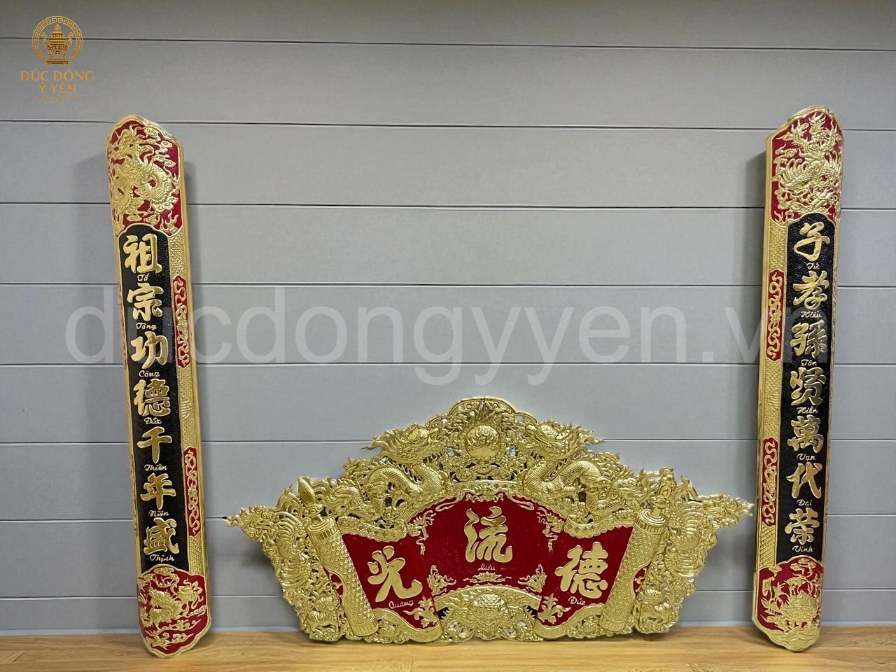 Hoành phi câu đối bằng đồng tô nên đỏ KT 1M55