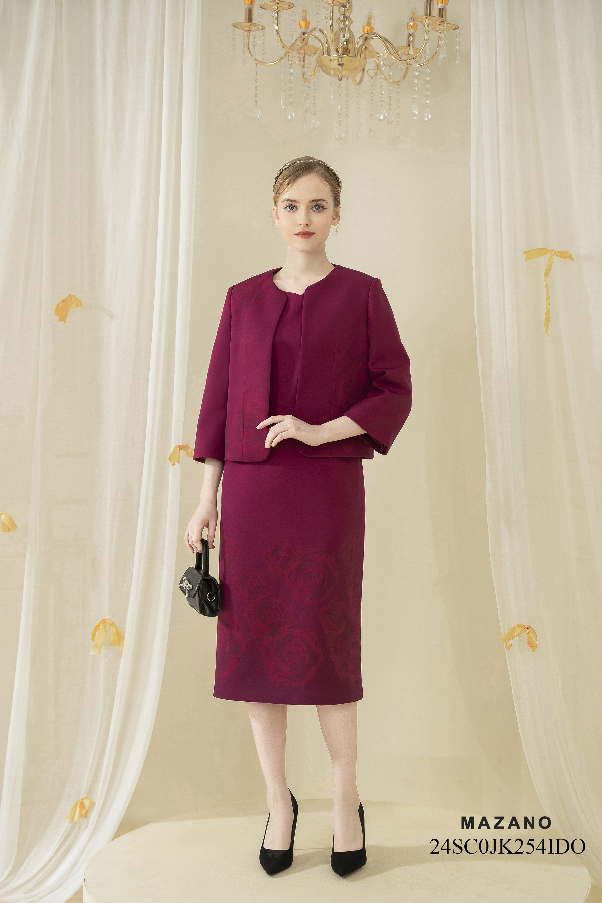 Áo khoác ngắn Suông Vải thô cao cấp Họa tiết in hoa hồng Dài dưới eo_thumbnail_2