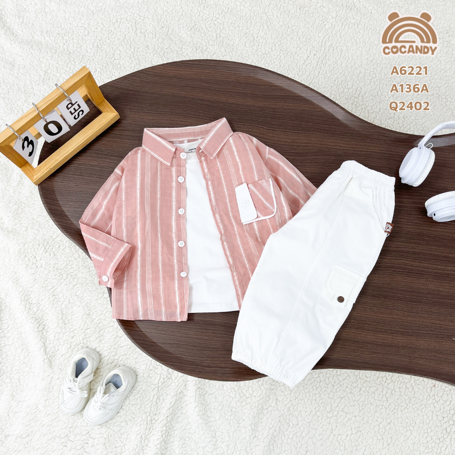 Áo dài sọc HỒNG TRẮNG túi ngực TRẮNG cúc_thumbnail_1