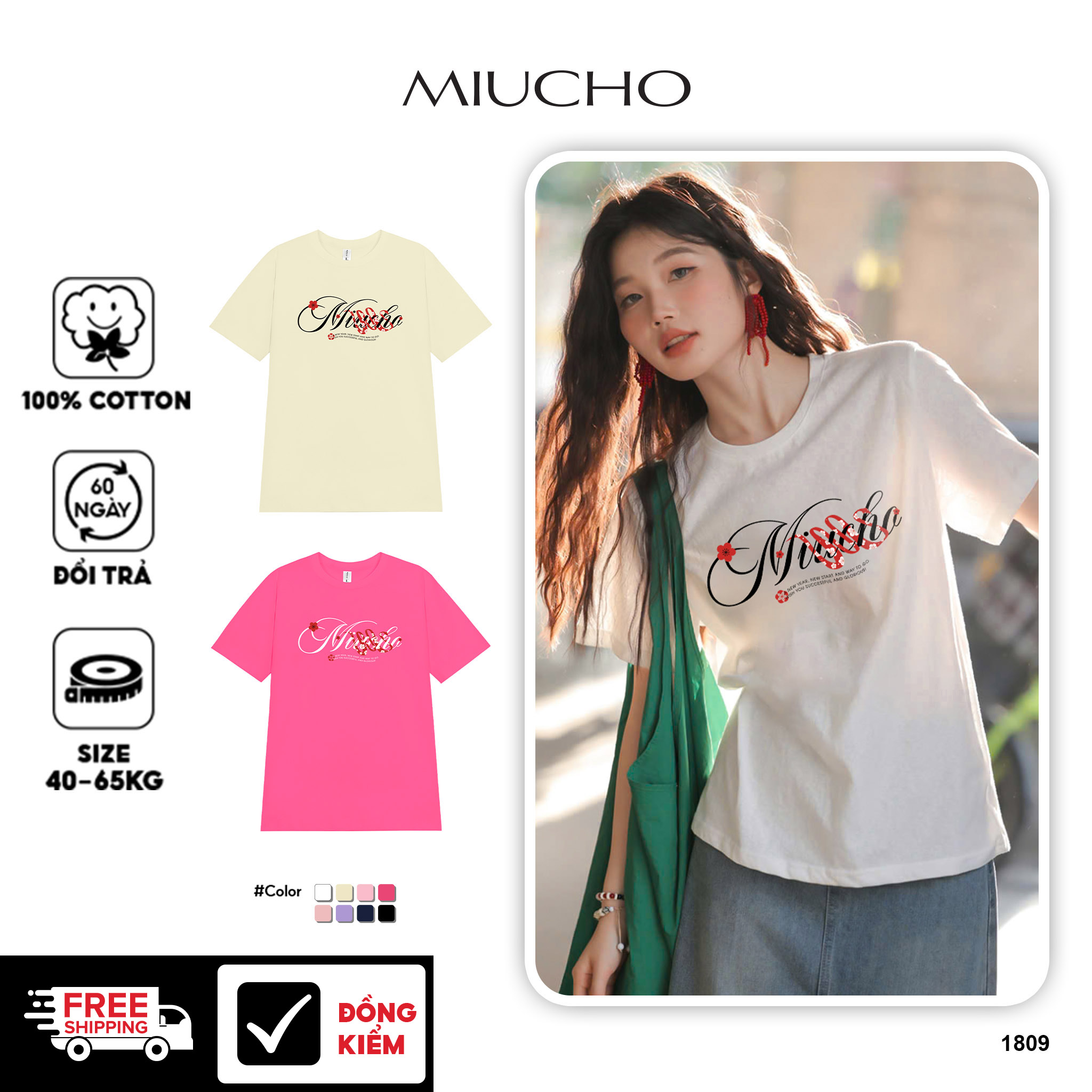 Áo thun nữ tết form vừa regular local brand vải cotton 4c thoáng mát 1809 Miucho in graphic