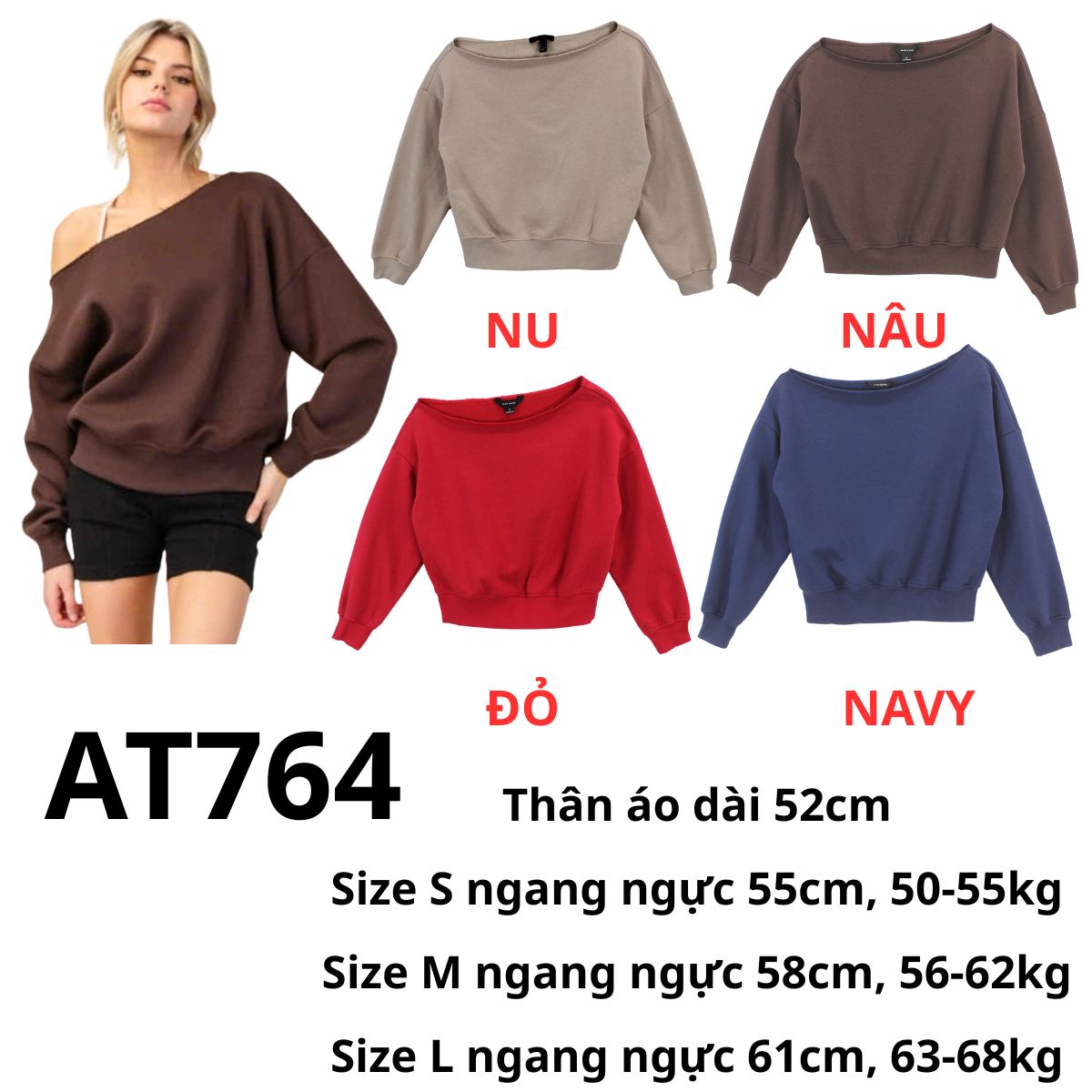 AT764 Áo thun nỉ lệch vai