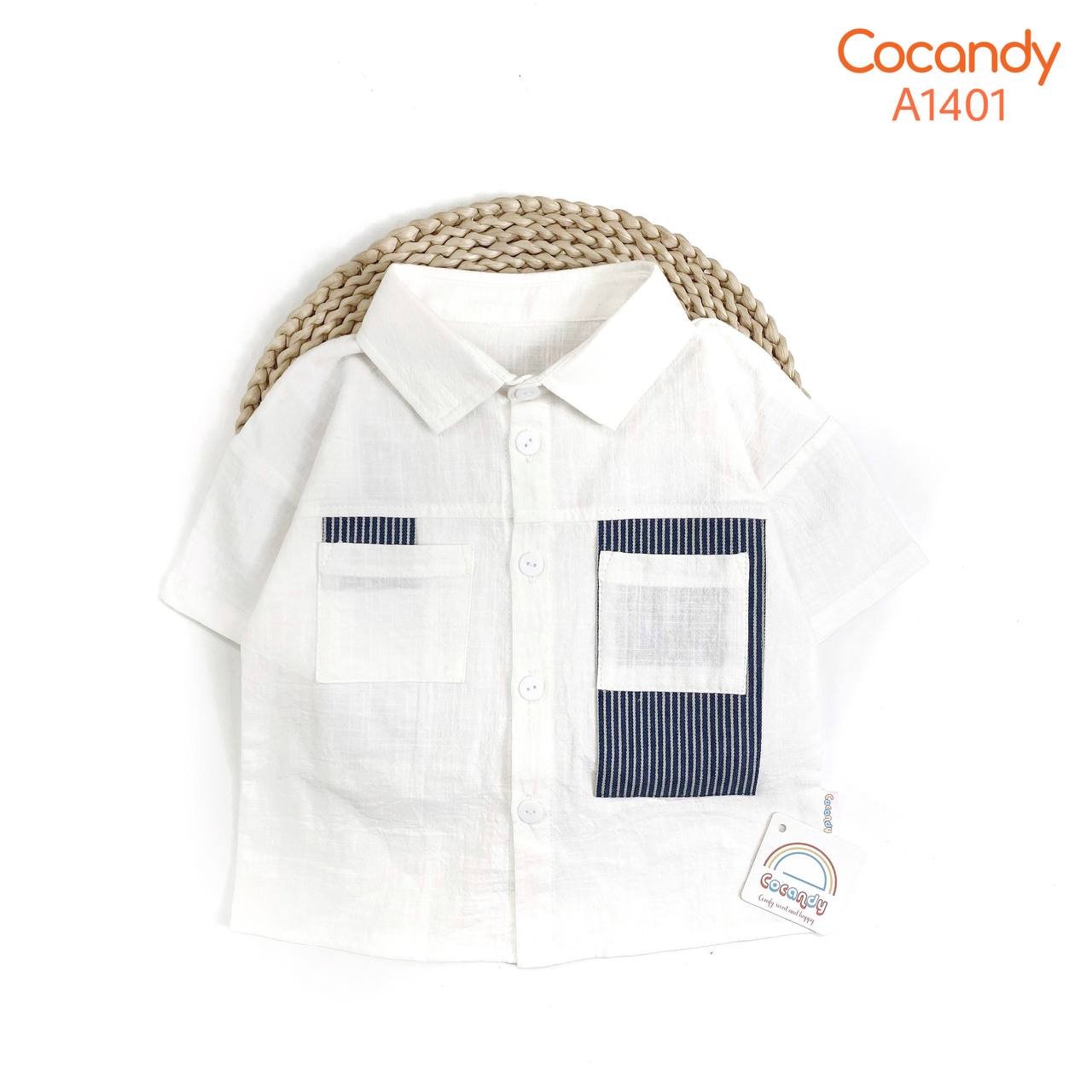 Áo cộc sơ mi TRẮNG 2 túi phối kẻ sọc ĐEN_thumbnail_1