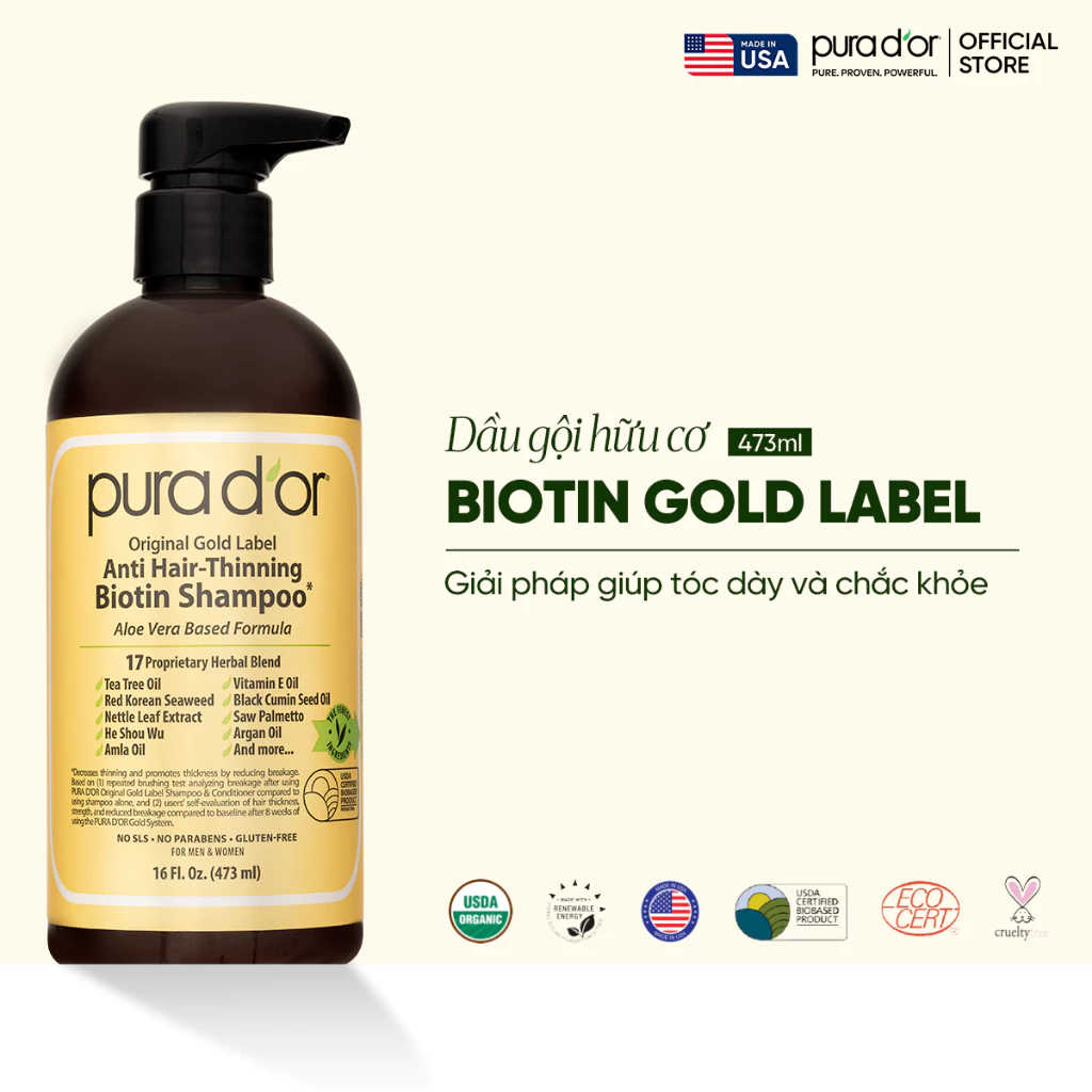 Dầu Gội Biotin Pura D'or Original Gold Label Giảm Rụng Tóc, Hỗ Trợ Mọc Tóc 473ml_thumbnail_2