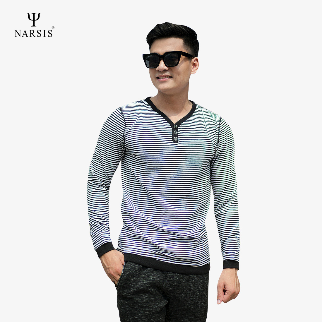 ÁO NAM NARSIS  TRẮNG KẺ ĐEN D5046 NARSIS CHẤT LIỆU THOÁNG MÁT, DỄ CHỊU, THOẢI MÁI CẢ NGÀY, DỄ VẬN..._thumbnail_2