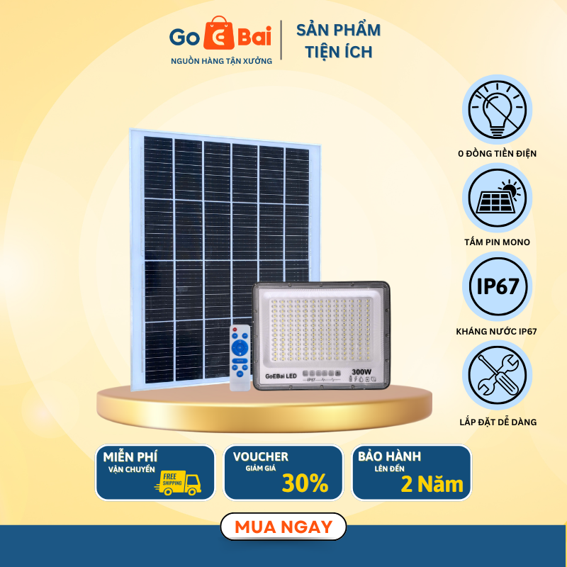 Đèn Pha Năng Lượng Mặt Trời 300W Mắt Ngọc - Goebai LED