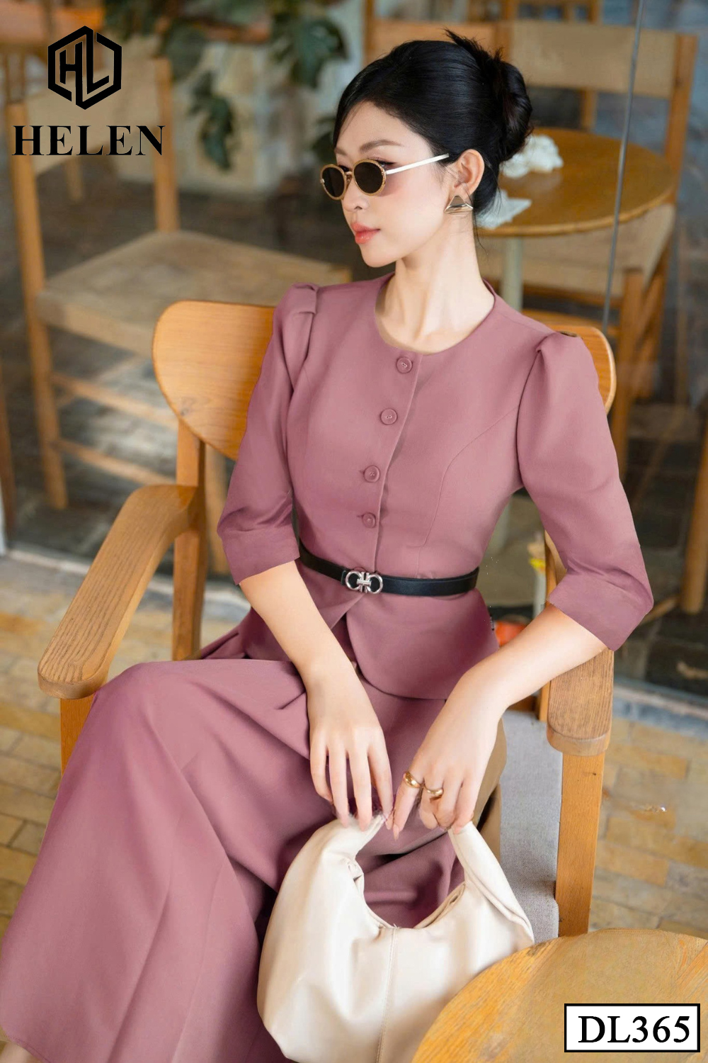 Đầm xòe pelum hồng đỗ giả set đính cúc ngực DL365