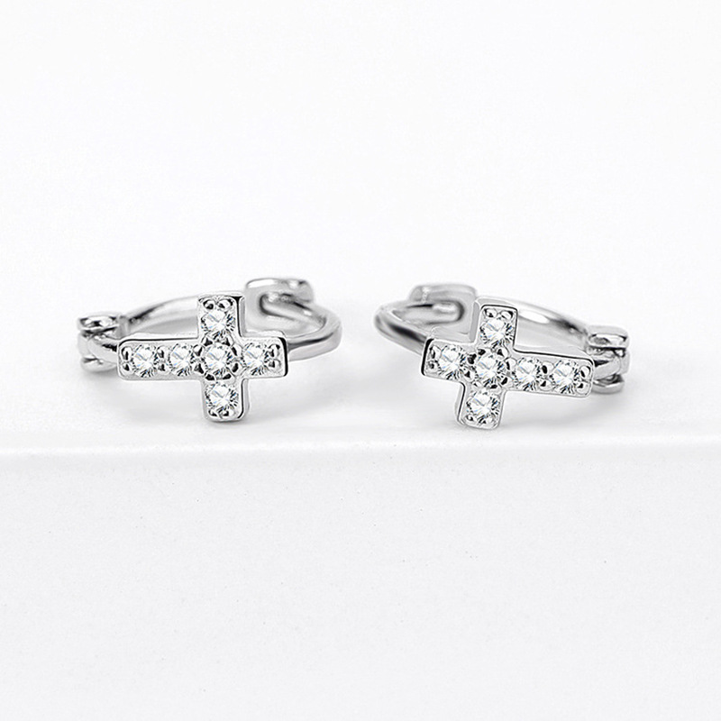 Khuyên tai Thánh Giá bạc unisex tròn nạm đá Zircon có chốt bấm/ trang sức Công Giáo KB02_thumbnail_7