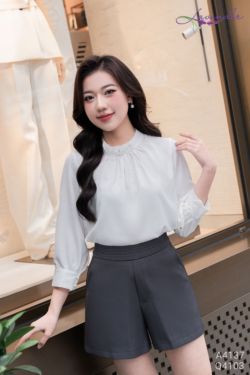 Set Áo sơ mi cổ trụ trang trí hoa S4137_thumbnail_5