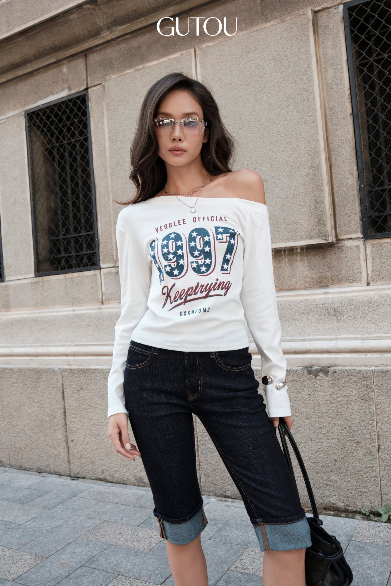 [GUTOU] Quần Jean Lửng Ôm Lai Lật Wash Đậm