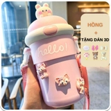 BÌNH NƯỚC HELLO kèm dây đeo mix màu