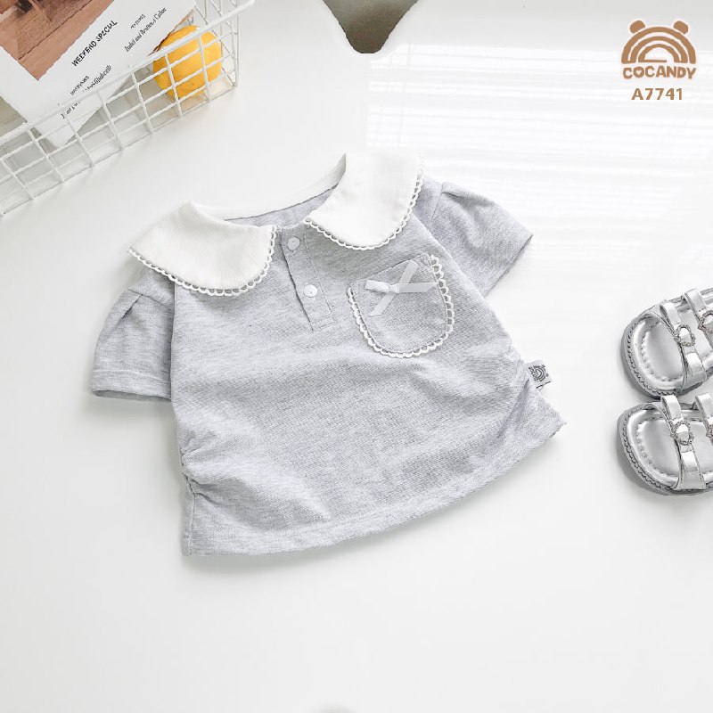 Áo cộc polo GHI SÁNG cổ sen TRẮNG phối ren_thumbnail_1