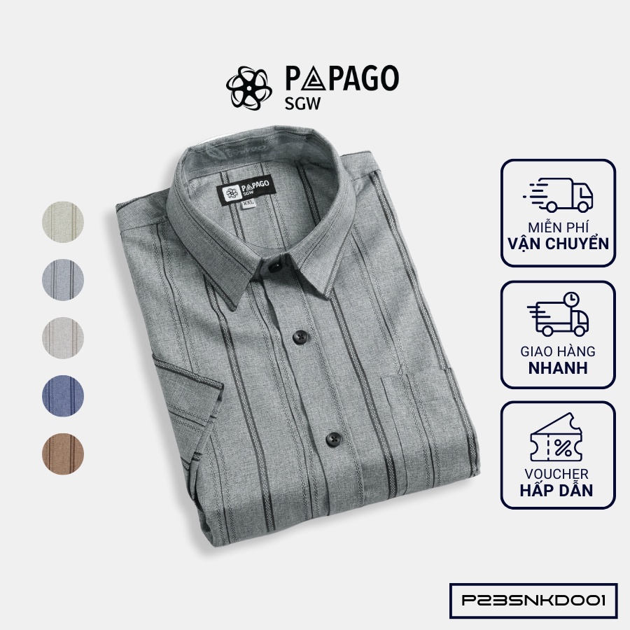 Áo sơ mi nam trung niên PAPAGO tay ngắn lai bầu vải xô đũi mềm mịn cao cấp kẻ sọc - P23SNKD001_thumbnail_2