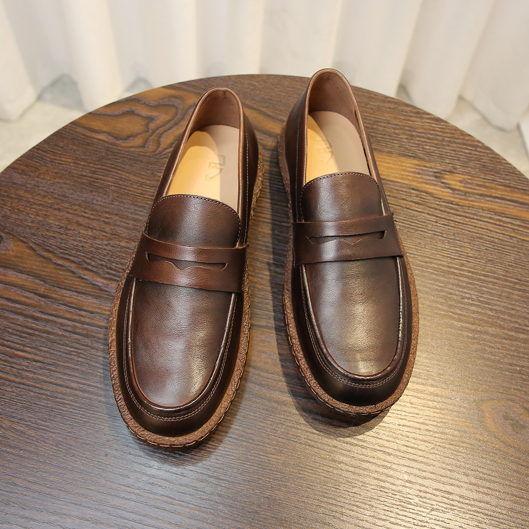 Giày lười nam da bò lớp một, da thật, giày da bóng màu retro, giày lười nam đế mềm, thoáng khí, thấm hút mồ hôi_thumbnail_2