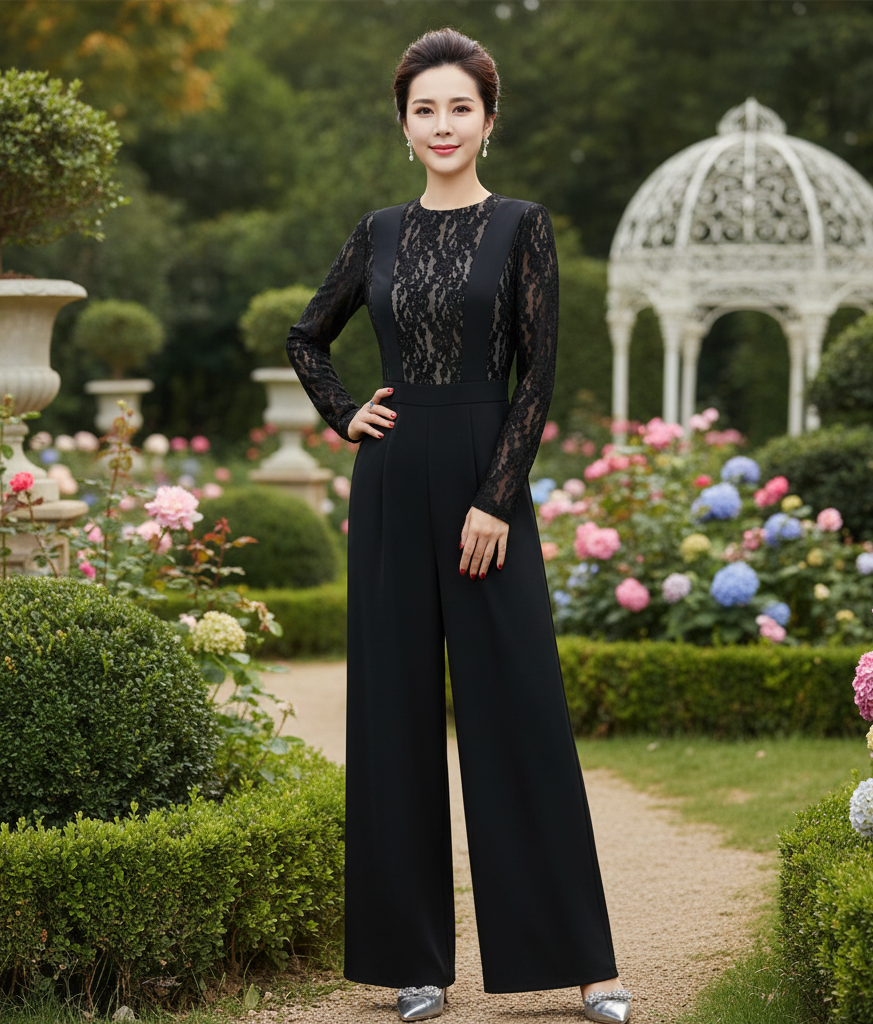 Jumpsuit thiết kế phối ren tay dài phong cách_thumbnail_5