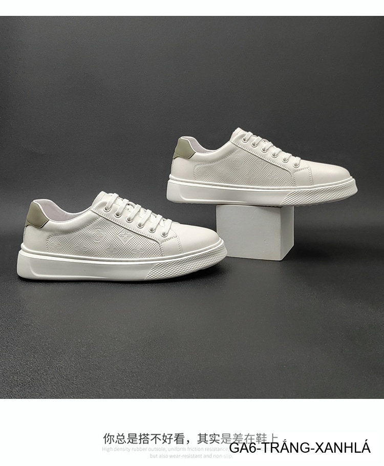 GA6 - Giày Sneaker Nam Da Bò Phong Cách Hàn, Đế Bằng Thoáng Khí, Màu Trắng Xanh Lá Đen_thumbnail_7