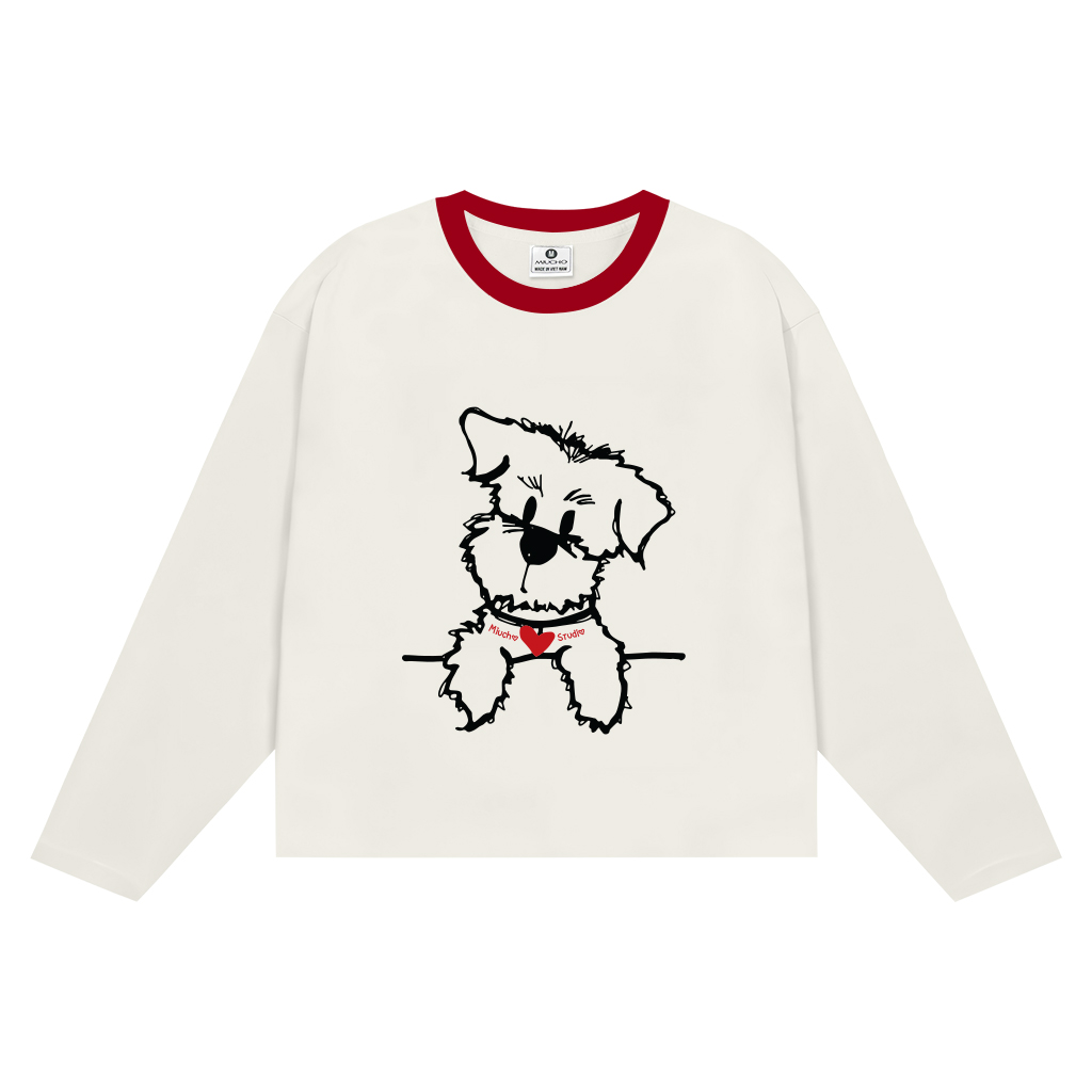 Áo thun boxy tay dài Miucho chất vải thoáng mát đứng form hình cún đáng yêu in artwork 2835_thumbnail_0