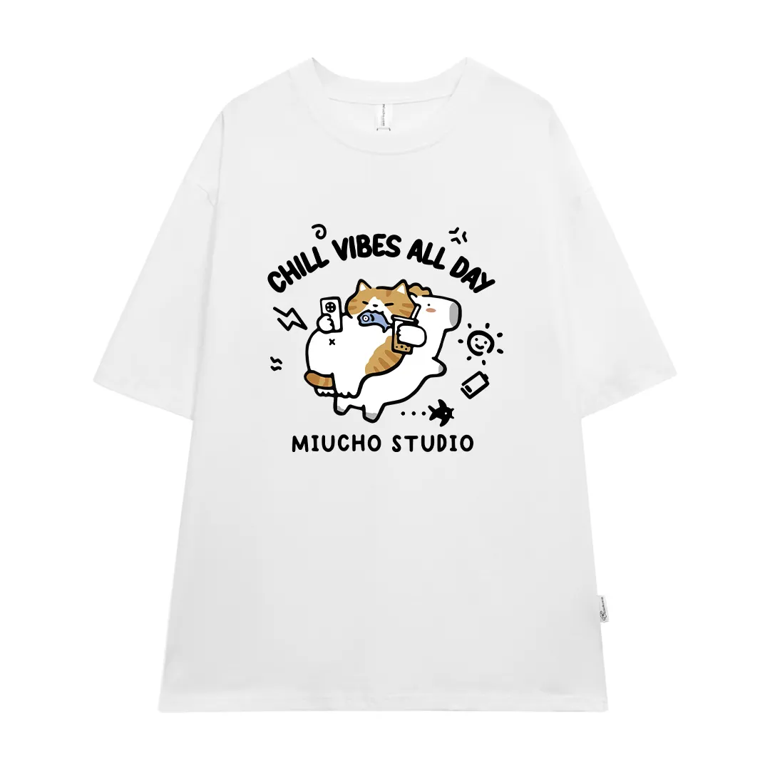 Áo thun form rộng Miucho chất vải thấm hút co giãn thoáng mát Chill Vibes All Day in mix 2889_thumbnail_0