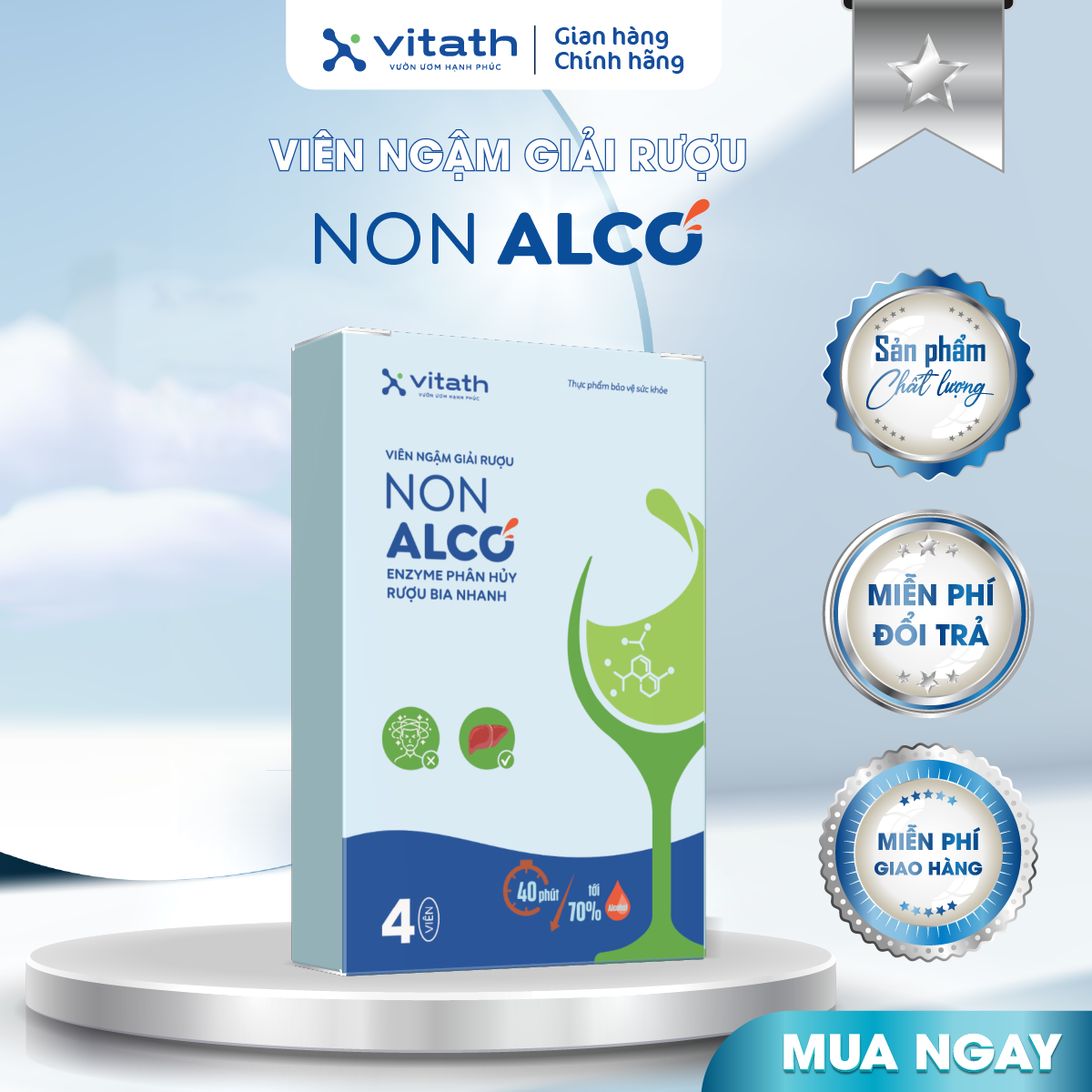 Giải rượu Non Alco VITATH, hỗ trợ tan 70% nồng độ cồn sau 40 phút sử dụng và giảm đau đầu chóng mặt_thumbnail_0