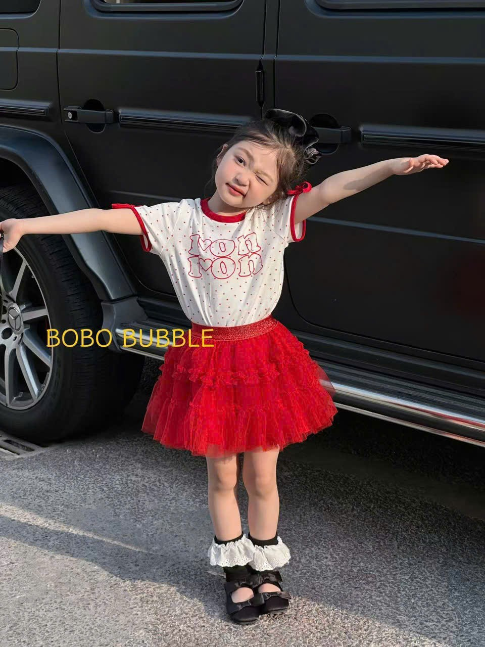 (E98) Chân váy xoè tầng màu đỏ BOBO BUBBLE