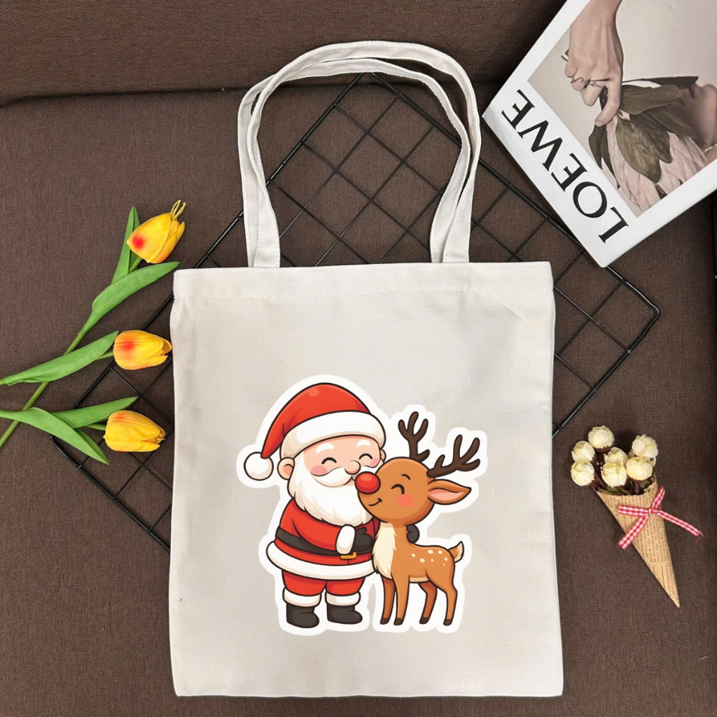 Túi tote vải canvas hình người tuyết, ông già Noel có khóa kéo và ngăn phụ WE TEE - WTU05_thumbnail_15