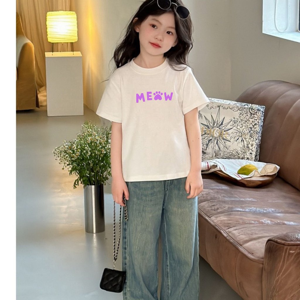 Áo thun bé gái in chữ 'Meow' - Loza Kids AT2601