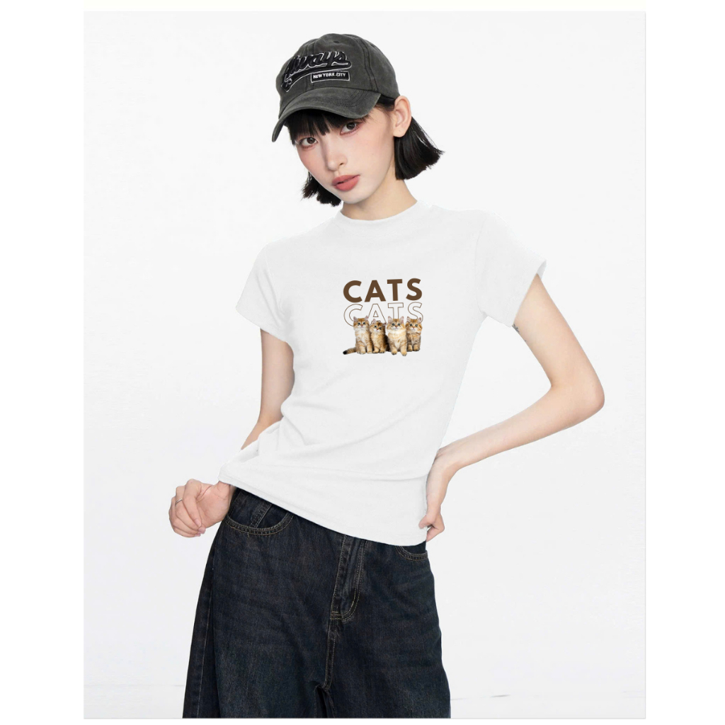 Áo Baby tee nữ hình mèo chất cotton - Áo thun Baby tee nữ LOZA ET8234_thumbnail_1