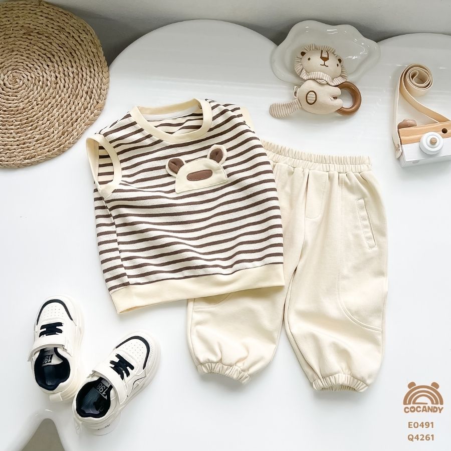 Áo gile NÂU kẻ BE phối gấu