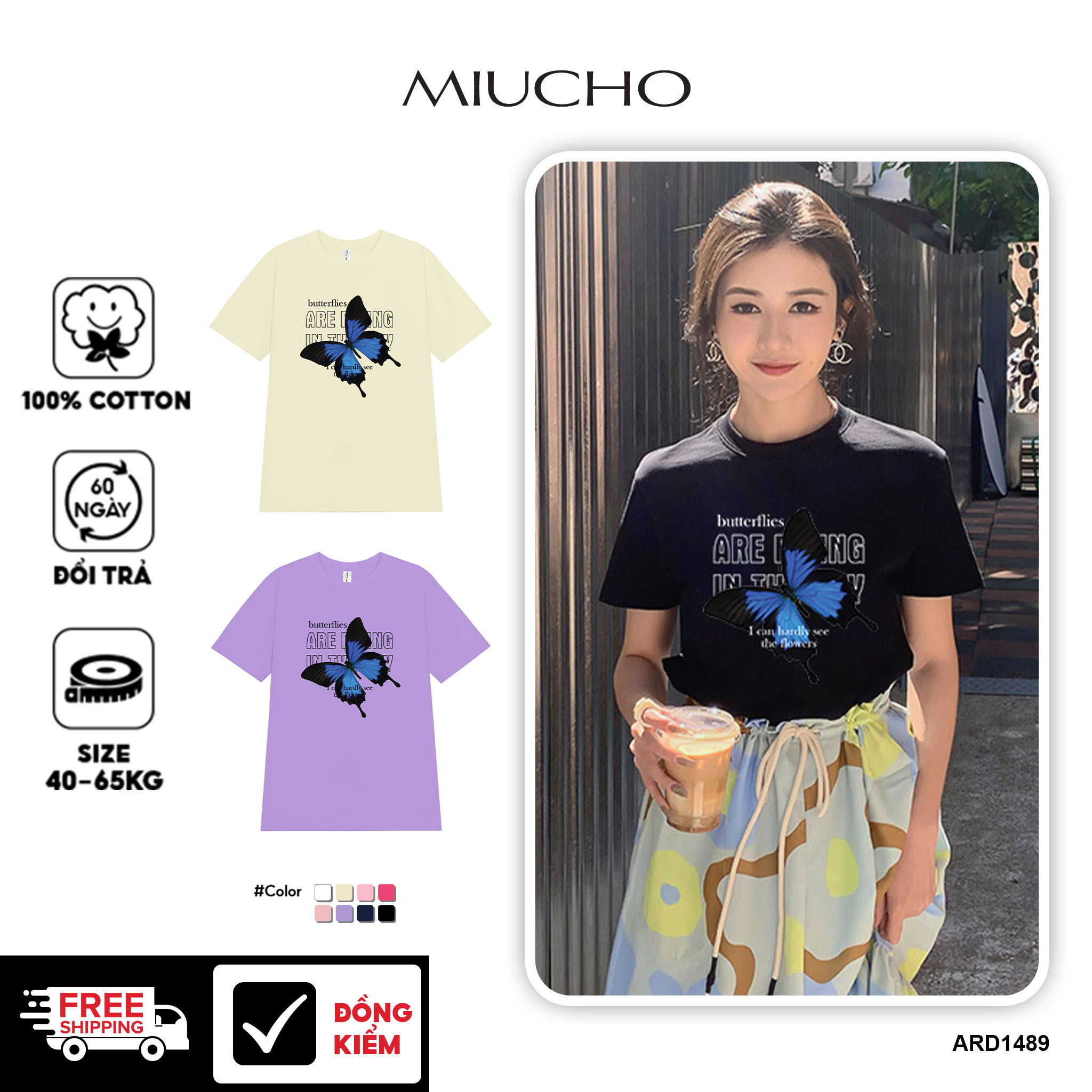 Áo thun nữ form vừa regular nhiều màu sắc ARD1489 Miucho Chic vải cotton cổ tròn in graphic_thumbnail_1