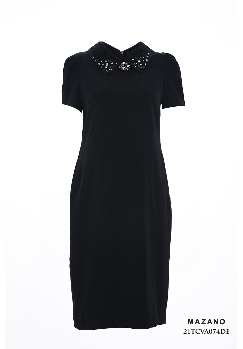 Váy suông đen tay bồng đính đá cách điệu