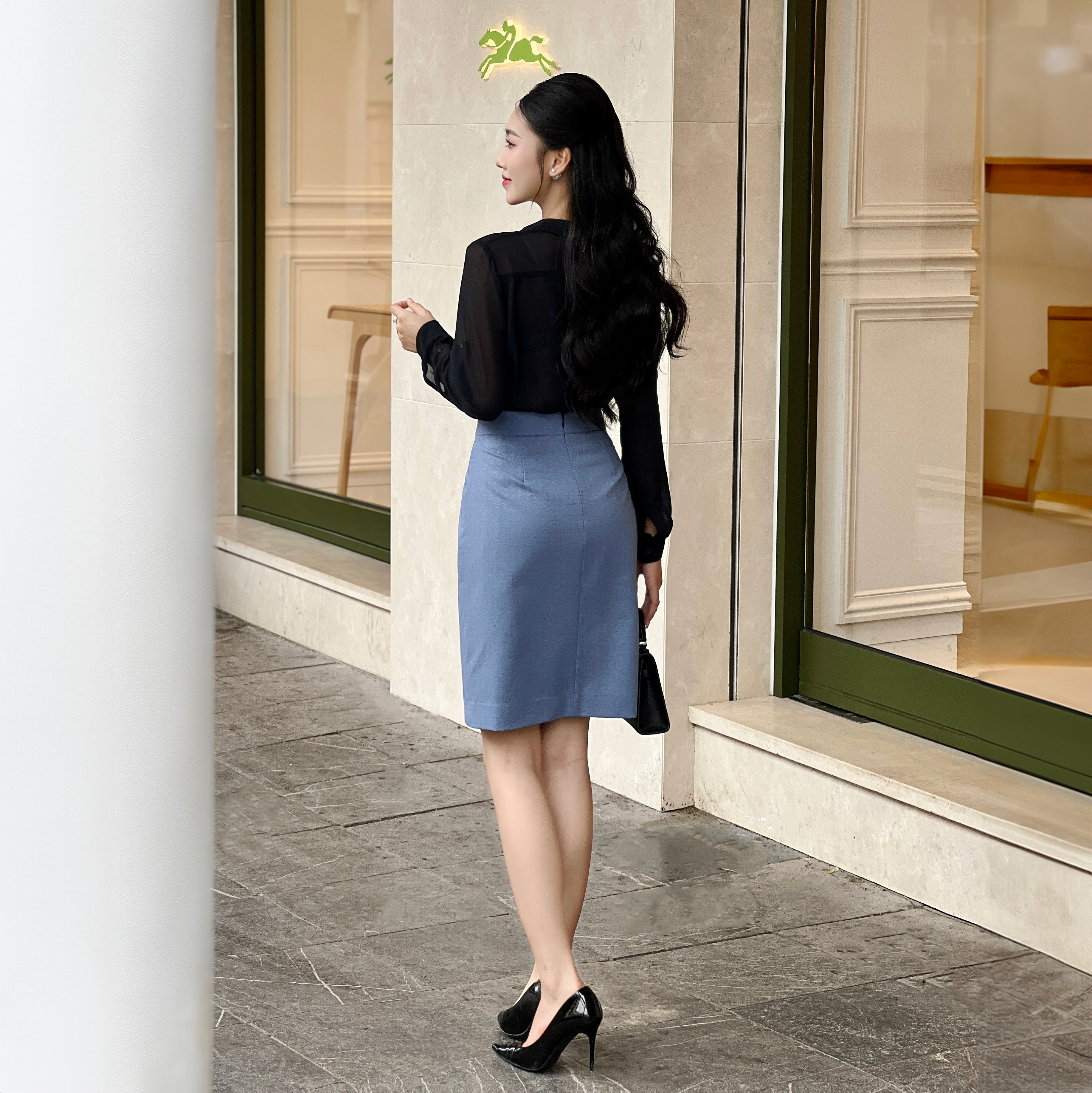 Chân váy chữ A công sở Narsis B24002 cạp cao, chất liệu thoáng mát, dễ chịu._thumbnail_3