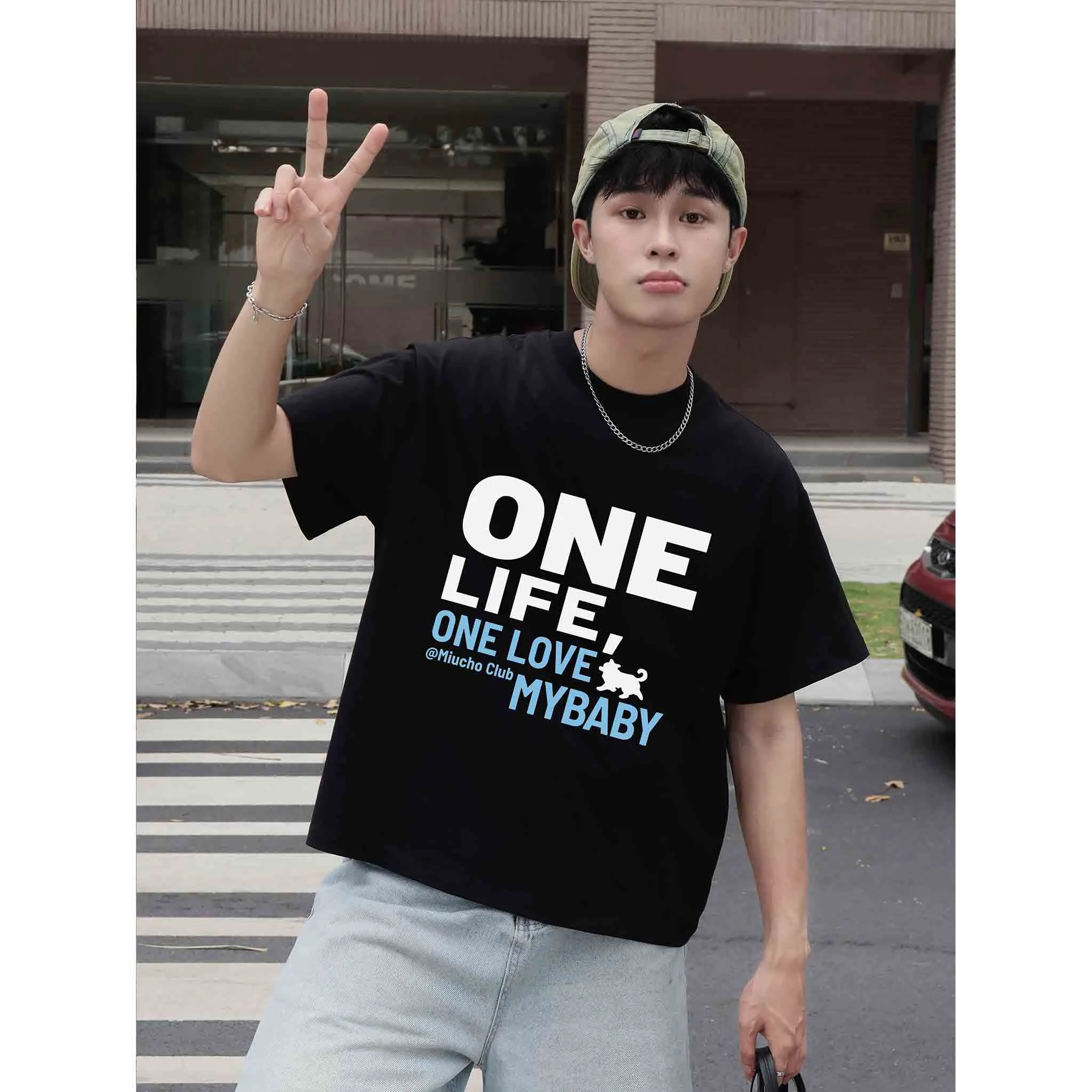 Áo thun cặp form boxy ONE LIFE 2550 Miucho chất vải cotton thoáng mát mềm mại dễ phối đồ_thumbnail_3