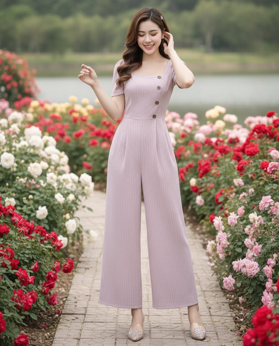 Jumpsuit lửng ống rộng cổ U phối nút ngực_thumbnail_4