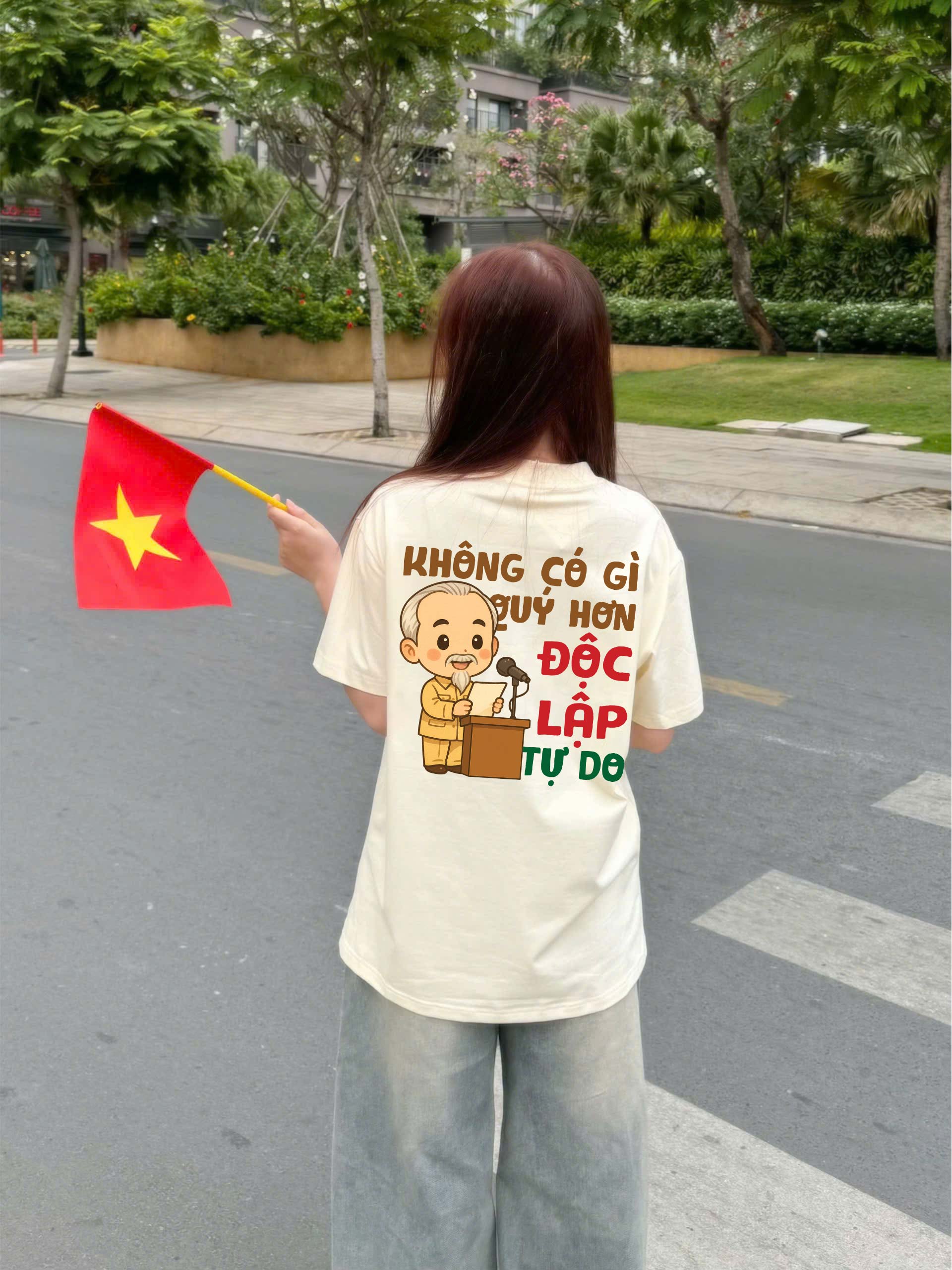 Áo thun Độc Lập Tự Do form rộng ATD2458 Miucho vải cotton thoáng mát cổ tròn in mix_thumbnail_4